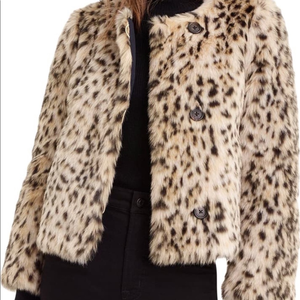 J Crew cropped faux snow leopard jacket